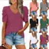 Kf S42119851Ec284117B37E457A26075B16S Summer Popular Top In Europe And America Drawn Pleated Splicing V Neck Short Sleeved T Shirt