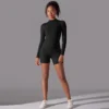 Stylish Zipper Open Collar High Elastic Jumpsuit for Fitness & Yoga - Black, M