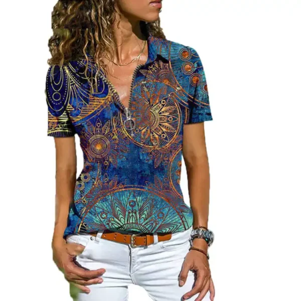 Bohemian Western Ethnic Style T-Shirt For Women With Zippered- Hot Seller! - Image 22