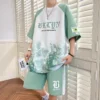 Kf S53C01Eec2Aea4827Af085D0Bd3986148I Waffle Casual Sports Suit Men S Loose Large Size Summer Handsome Teen Ice Silk Short Sleeves