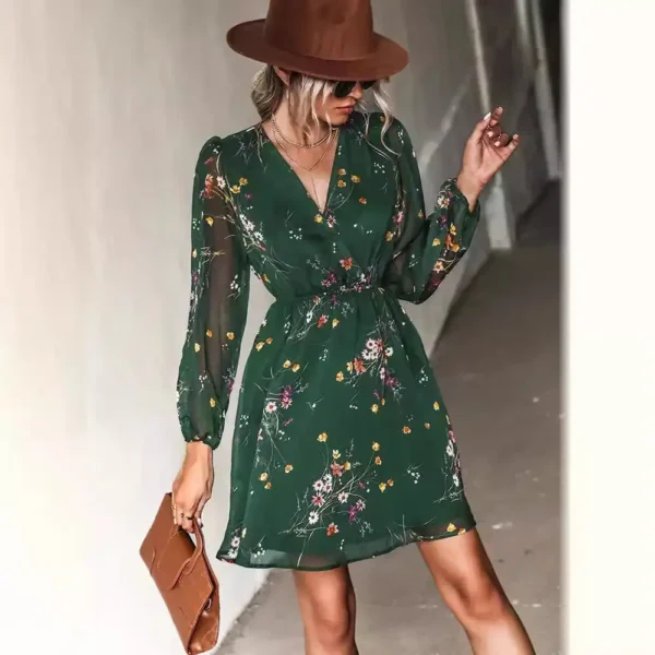 Floral Explosion: The Ultimate V-Neck Chiffon Dress For A Stylish Spring And Summer Look - Image 4