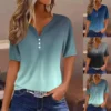 Kf S5A1Add0A79644D1987483Cde11A0Ec42I Cross Border Women S Summer V Neck Gradient Short Sleeve Shirts Casual Loose Fitting And Comfortable