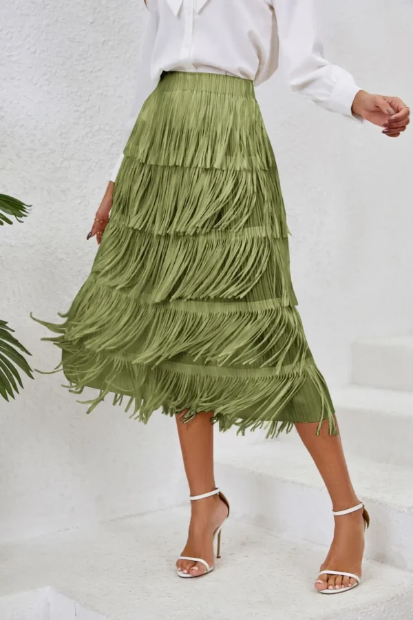 2024 Spring/Summer Women'S Fringe Half Skirt: Chic Mid-Length Elastic Waist Style - Image 4