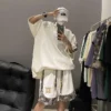High-End Men's Summer Sportswear Suit: Trendy Brand T-Shirts and Shorts Two-Piece Set - Handsome Men's Clothing - Beige, 2XL 135-150