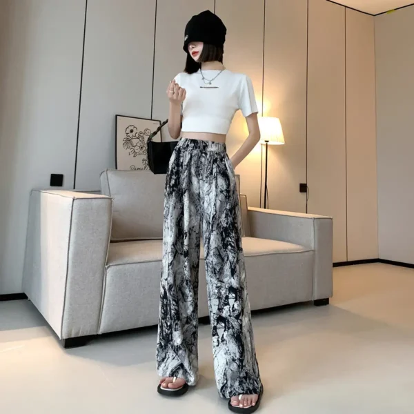 Effortlessly Chic: Ink-And-Wash Tie-Dyed Wide-Leg Women'S High Waist Slim Casual Summer Pants - Image 3
