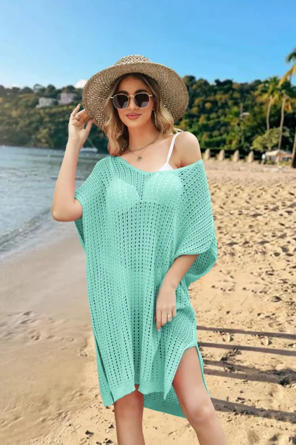 Stylish And Comfortable: 2024 Spring Summer Plus Size Beach Cover Up Dress With Cutout Splicing And Hollow Out Design - Image 6