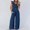 Spring/Summer Fashion: Discover the Versatility of Our Women's Clothing Jumpsuit with Pocket and Wide Leg Design - navy blue, S