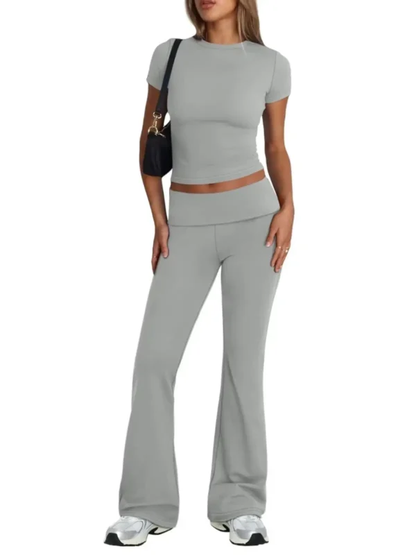 Stylish And Versatile: Women'S Two-Piece Casual Suit Pants With Short Sleeved Top And Bell Pants - Image 5