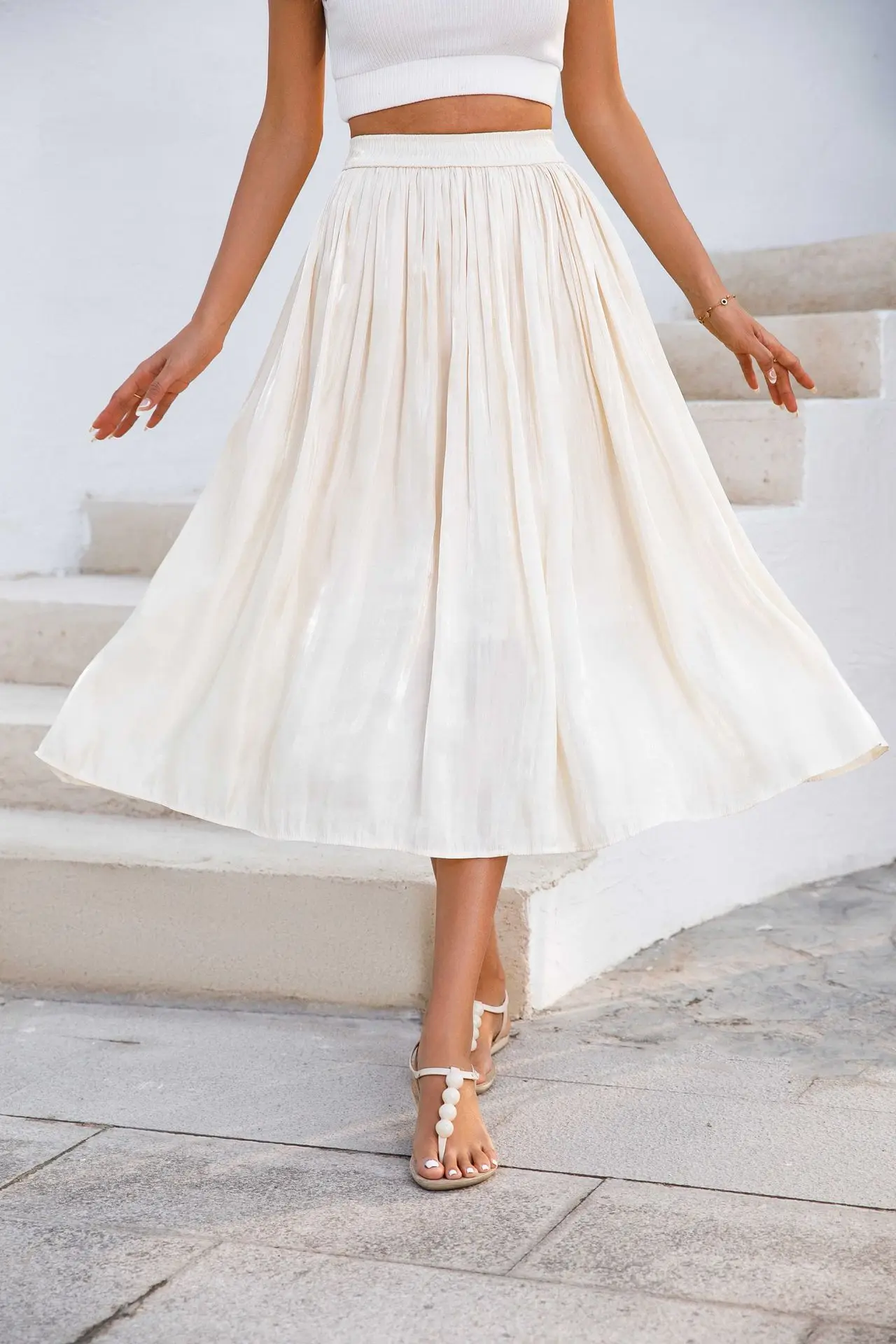 Upgrade Your Wardrobe With Our Spring And Autumn Half Length Pleated Skirt - Featuring Pearlescent Fabric And Elegant Pleats! 17 Kf S8061543586624Cc19857A185D70C58D8U