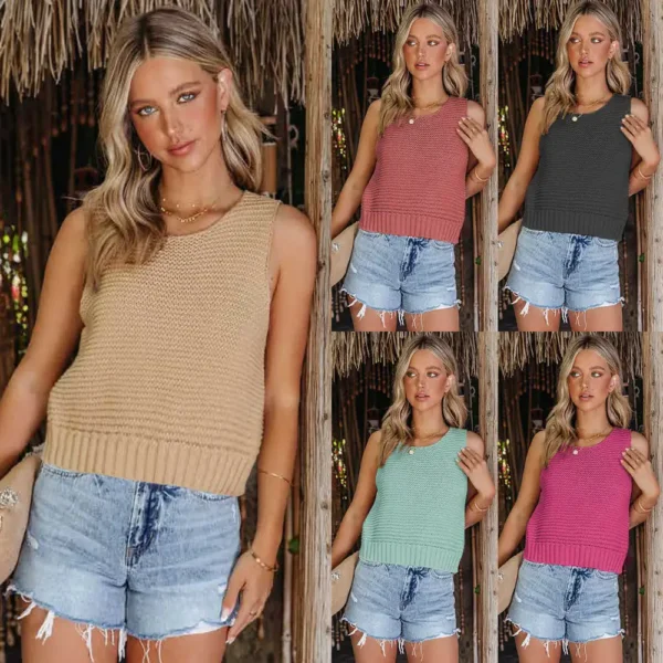 2024 Summer Women'S Fashion: Versatile Solid Color Camisoles Knit Tank Top - Must-Have For Every Wardrobe - Image 2