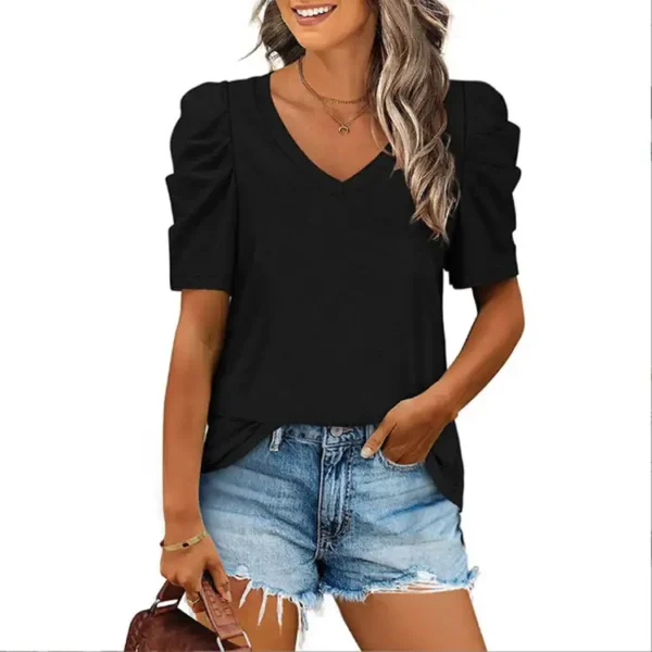 Stay Stylish This Summer With Our Drawn Pleated V-Neck T-Shirt - Popular - Image 8