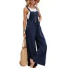 2024 Casual Pants Jumpsuit Women:Solid Color Style for Fashionable Ladies - DARK BLUE, XXXL