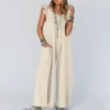 Spring/Summer Fashion: Discover the Versatility of Our Women's Clothing Jumpsuit with Pocket and Wide Leg Design - apricot, XXL