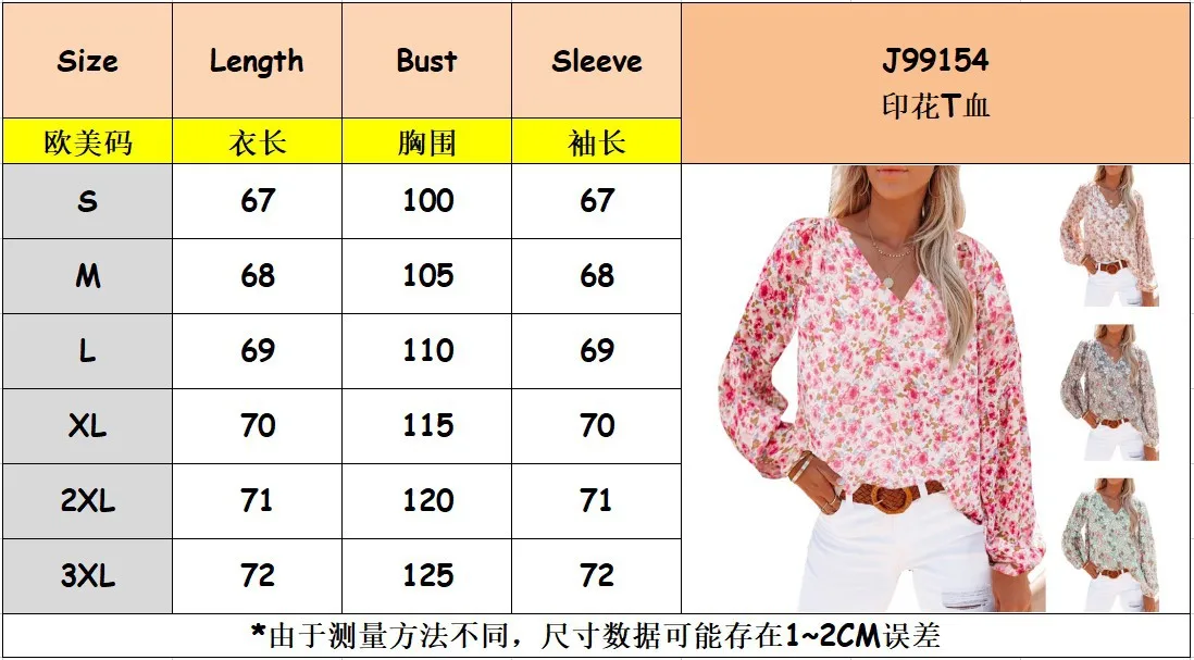 Stylish And Chic: Women'S V-Neck Chiffon Shirt With Lantern Sleeves And Blood Floral Print 11 Undefined