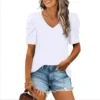 Stay Stylish this Summer with our Drawn Pleated V-neck T-shirt - Popular - white, XL