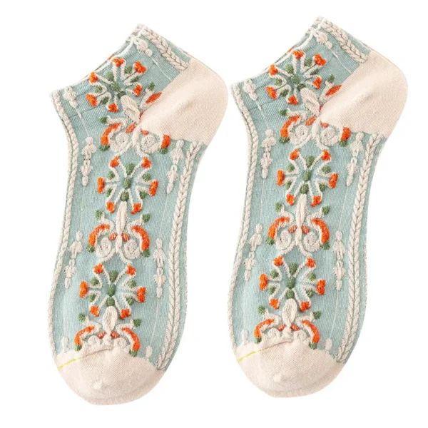 Step Into Style With Retro Floral Low Cut Lady Socks - Perfect For Artistic And Ethnic Looks! - Image 6