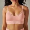 High Waisted Yoga Pants Set - 5-Piece Seamless Peach Back, Solid Color, Tight Jacquard Back Bra & Tank Top Set - Light Pink-201800840, XL