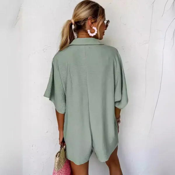 2024 Summer Women'S Shirt Jumpsuit: Comfortable, Loose Fit With Split Sleeves And Pocket Detail - Image 3