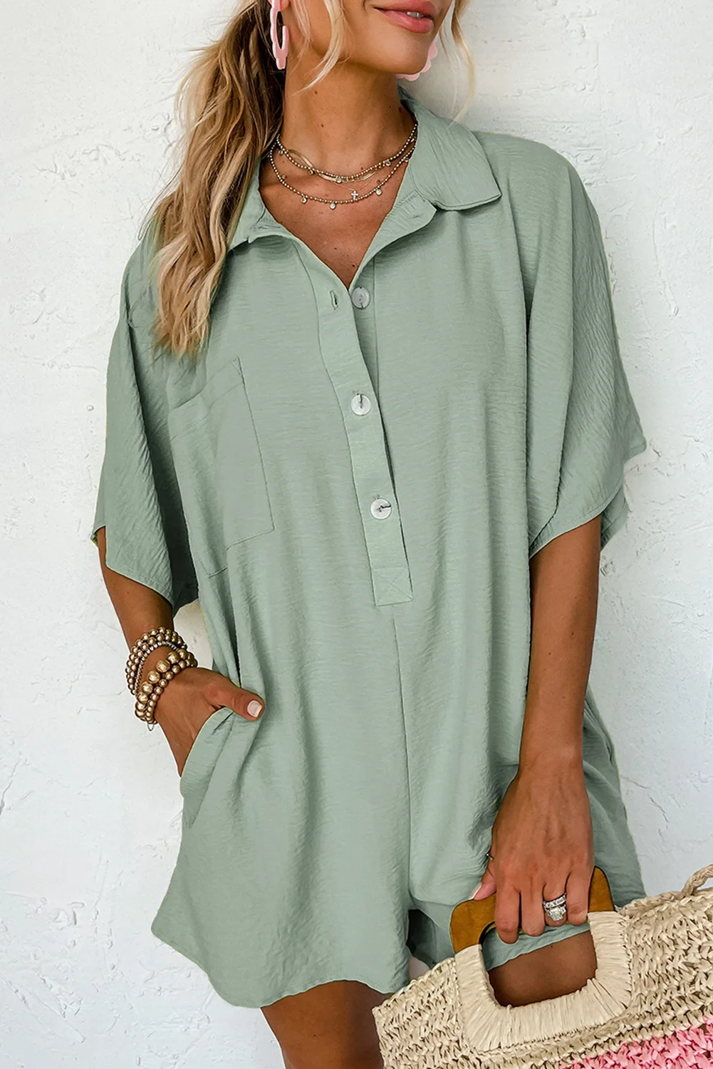 2024 Summer Women'S Shirt Jumpsuit: Comfortable, Loose Fit With Split Sleeves And Pocket Detail 12 Kf Sacc2Edd670A1465Aba0606E78F439B15Q
