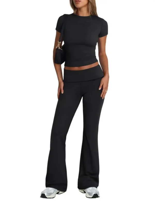 Stylish And Versatile: Women'S Two-Piece Casual Suit Pants With Short Sleeved Top And Bell Pants - Image 4