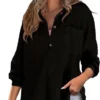 Kf Sae7Fb4E43F6F4A4C96D6A48636435Ffaf 2024 Spring New Cross Border Explosions Solid Color Lapel Pocket Waffle Women Shirts