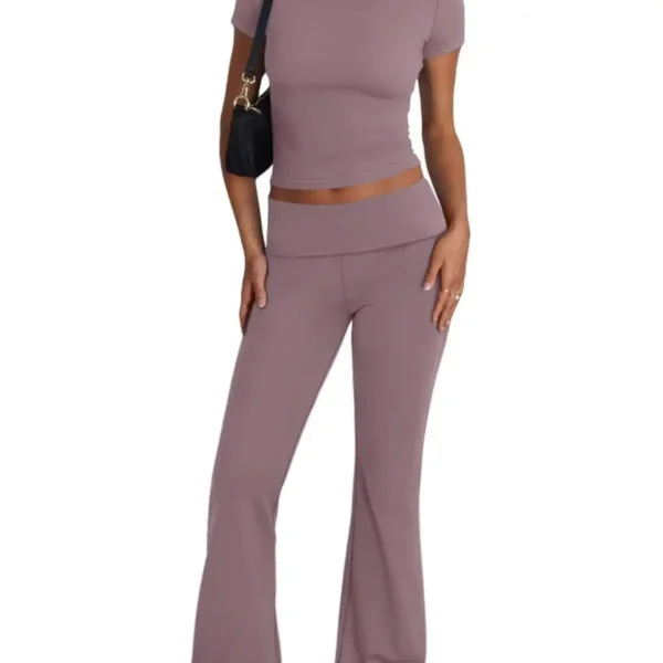 Stylish And Versatile: Women'S Two-Piece Casual Suit Pants With Short Sleeved Top And Bell Pants - Image 2