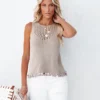 2024 Summer Fashion: Handmade Tassel Women's Tank Top with Hollow Out Knitwear and Round Neck ! - apricot, L