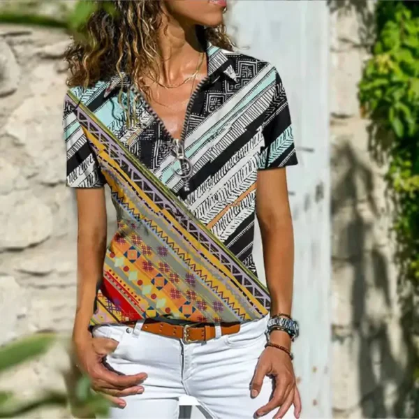 Bohemian Western Ethnic Style T-Shirt For Women With Zippered- Hot Seller! - Image 13