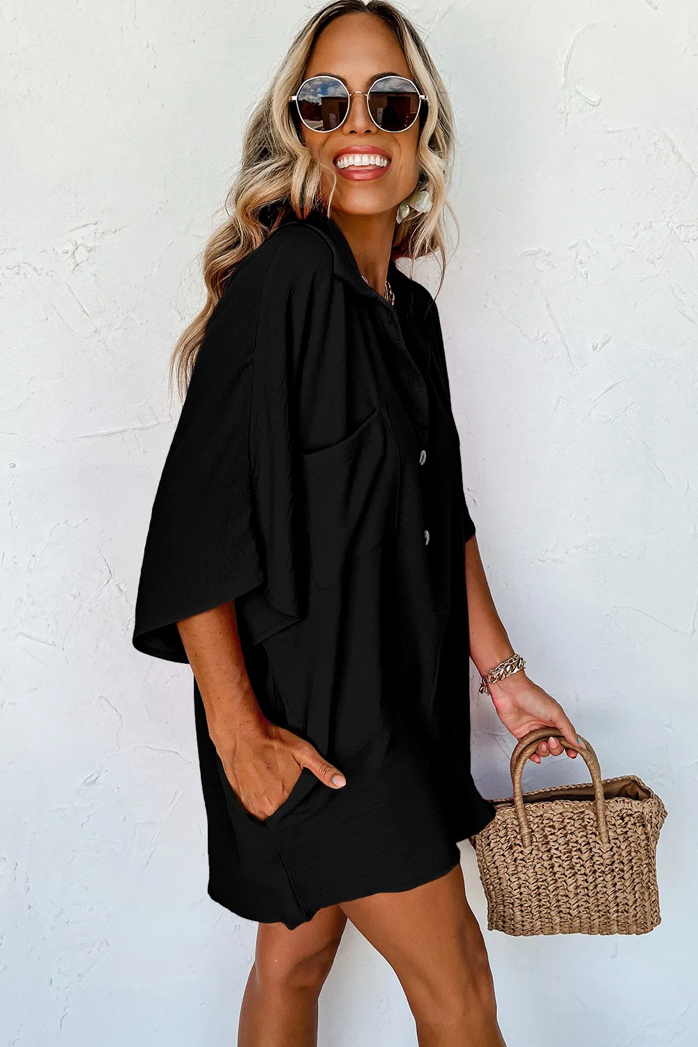 2024 Summer Women'S Shirt Jumpsuit: Comfortable, Loose Fit With Split Sleeves And Pocket Detail 19 Kf Sbc15B63B90924969B8Da67Dc26642374J