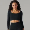 6-Piece Seamless Ribbed Yoga Suit Set - Sexy Back Design for Running, Fitness & Sports in Solid Colors - Pure Black-200006159, M