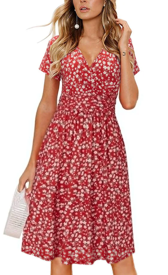 Flaunt Your Style With Our Women'S Summer Floral V-Neck Cropped Party Dress - Perfect For Any Occasion! 23 Undefined