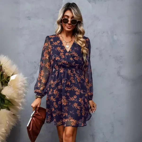 Floral Explosion: The Ultimate V-Neck Chiffon Dress For A Stylish Spring And Summer Look - Image 2