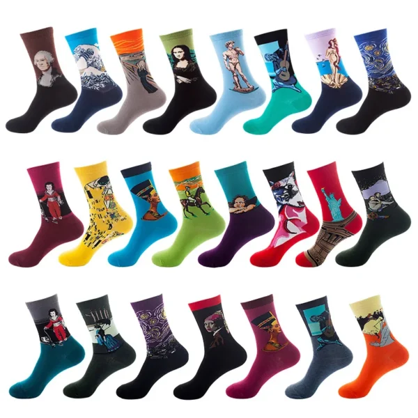 Upgrade Your Style With Oil Painting Cotton Socks For Men And Women - Perfect For Spring And Autumn!