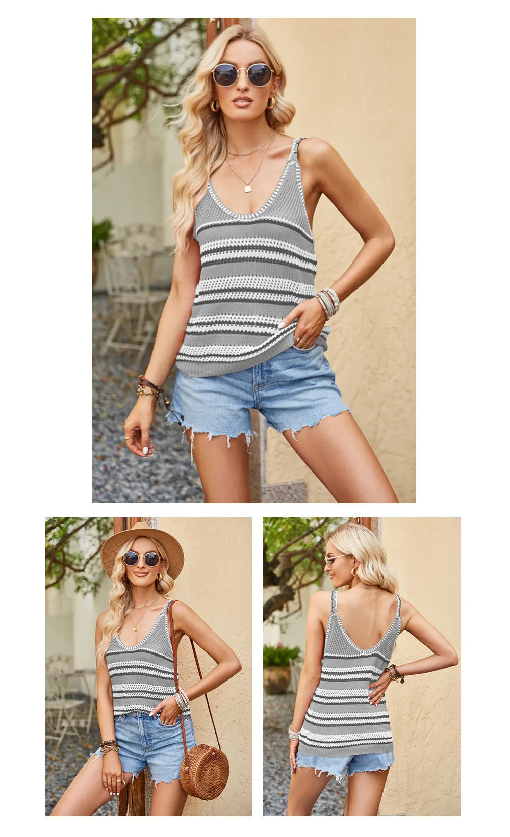 Stay Cool And Stylish With Our 2024 Summer Women'S V-Neck Stripe Knitted Tank Top - Made With Ice Silk For A Loose And Comfortable Fit! 19 Kf Sd967Be59Fc7F4856Ac9308Ee2Ad80438N