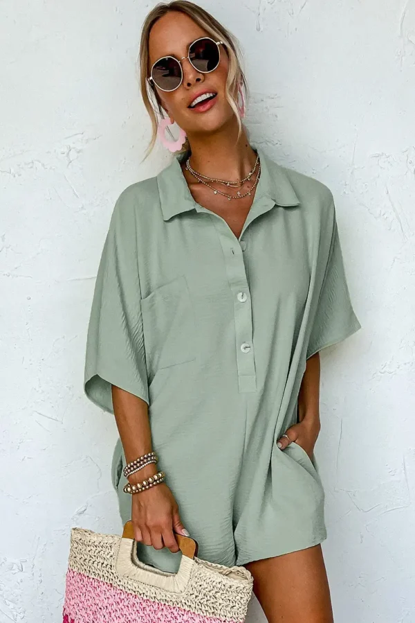 2024 Summer Women'S Shirt Jumpsuit: Comfortable, Loose Fit With Split Sleeves And Pocket Detail - Image 2