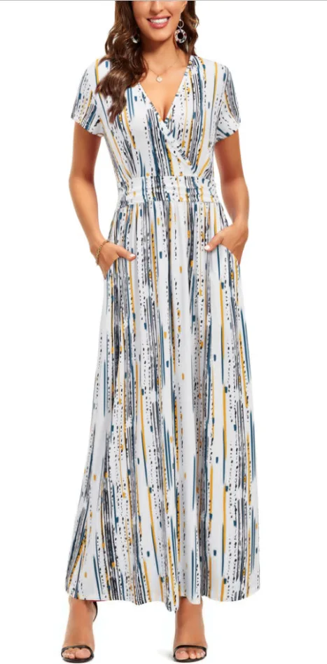 Flaunt Your Style With Our Women'S Summer Floral V-Neck Cropped Party Dress - Perfect For Any Occasion! 17 Undefined