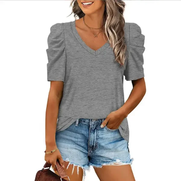 Stay Stylish This Summer With Our Drawn Pleated V-Neck T-Shirt - Popular - Image 2