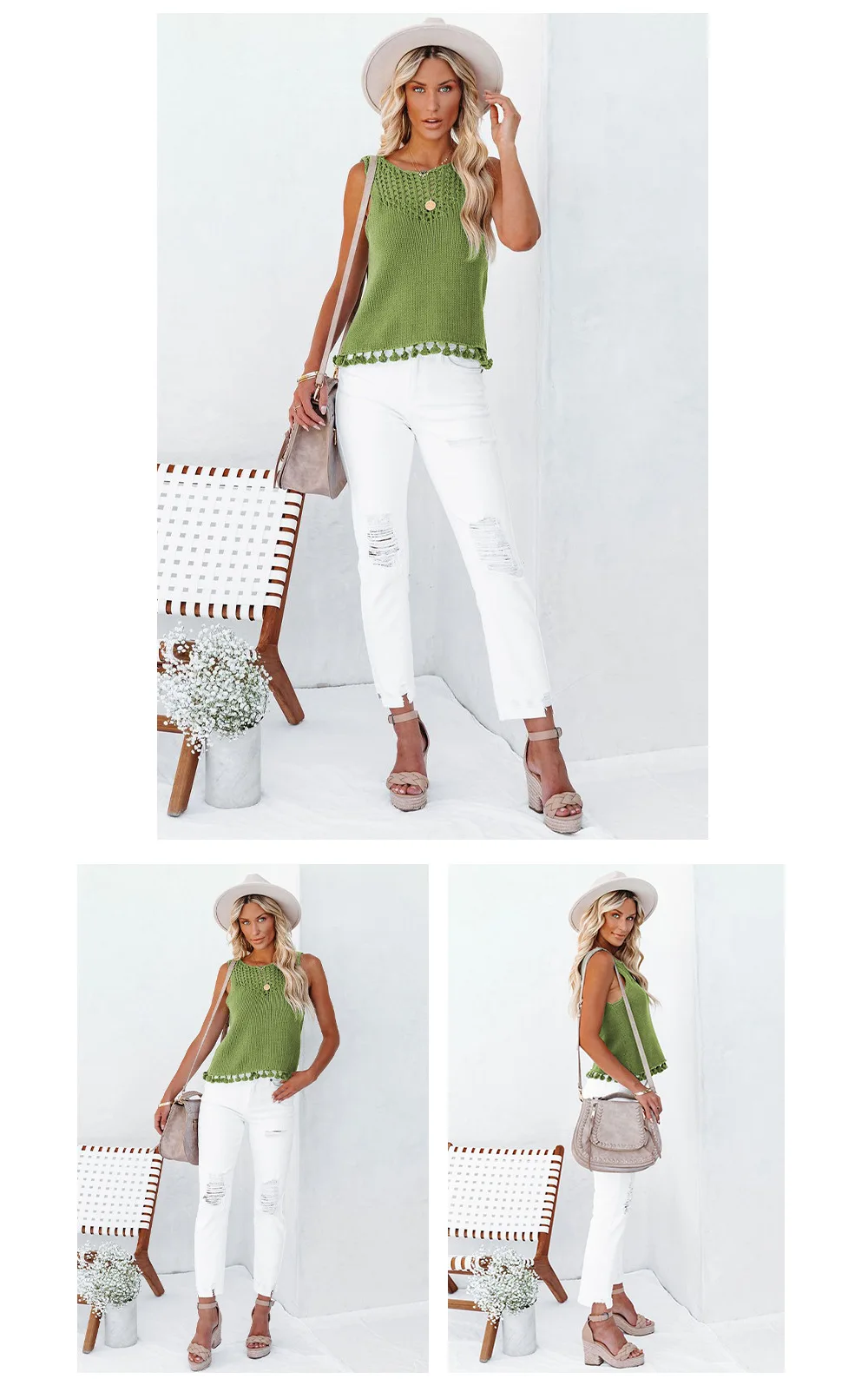 2024 Summer Fashion: Handmade Tassel Women'S Tank Top With Hollow Out Knitwear And Round Neck ! 20 Kf Se431754E01Dd43C7A3C51Aac11Bbf070Q