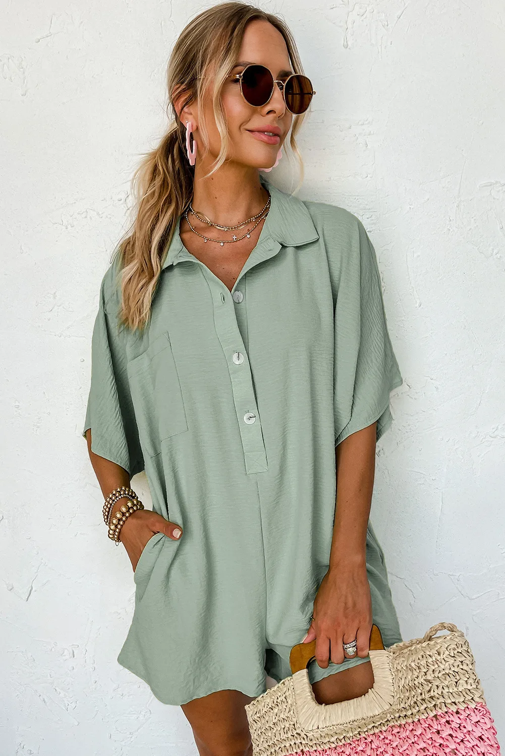 2024 Summer Women'S Shirt Jumpsuit: Comfortable, Loose Fit With Split Sleeves And Pocket Detail 15 Kf Se691C35803954B27974335C42F298Ad2T