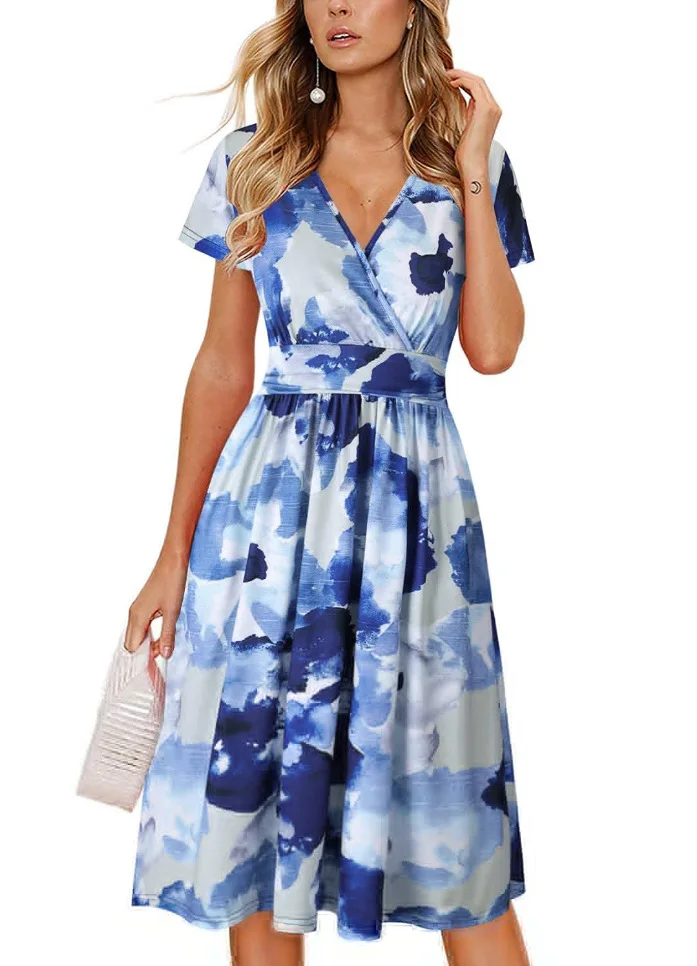Flaunt Your Style With Our Women'S Summer Floral V-Neck Cropped Party Dress - Perfect For Any Occasion! 22 Undefined