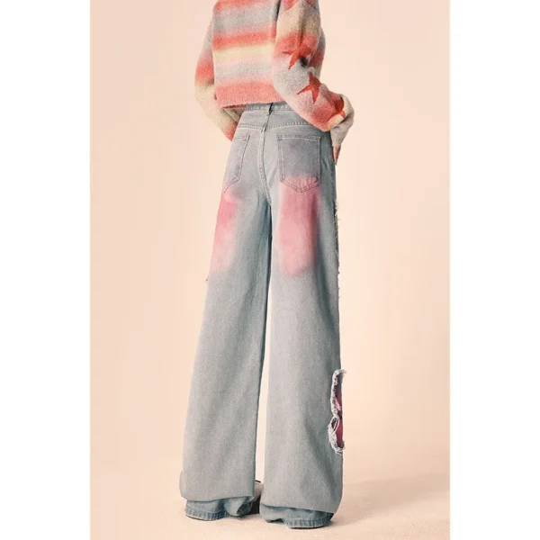 Winter Thickened Butterfly Burr Jeans Women'S Autumn And Winter Design Sense High Waist Narrow Version Wide Leg Straight Pants - Image 4