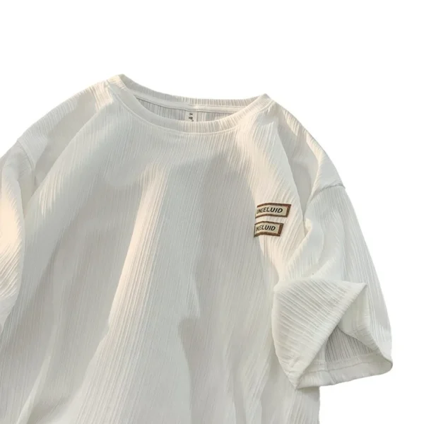 Men'S Ice Silk T-Shirt Short-Sleeved Summer Loose Trendy Brand Personalized Simple Round Neck Men T Shirt - Image 5