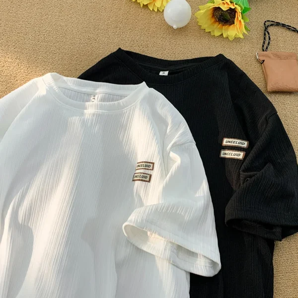Men'S Ice Silk T-Shirt Short-Sleeved Summer Loose Trendy Brand Personalized Simple Round Neck Men T Shirt - Image 3