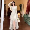Kf S9D2B6899C0E24842A7896416E98Aef56P Large Size French Coffee Break Floral Suspender Dress Fat Mm Small Fresh Holiday Style Sweet Temperament
