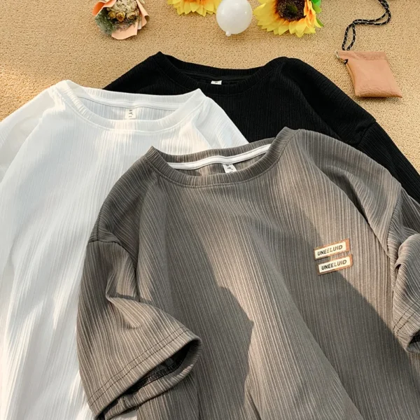 Men'S Ice Silk T-Shirt Short-Sleeved Summer Loose Trendy Brand Personalized Simple Round Neck Men T Shirt - Image 2