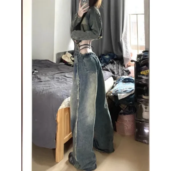 Millennium Pants Women'S American High Street Retro Design Sense Niche Loose Straight Wide Leg Jeans Tide