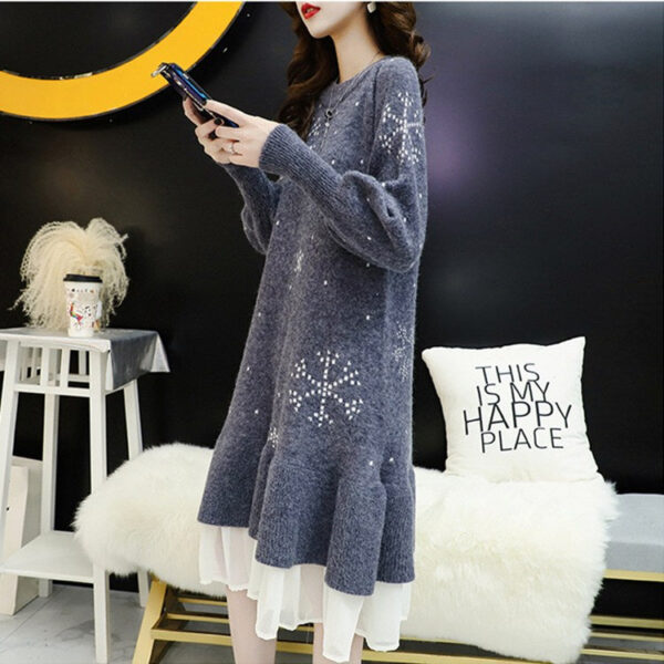 Fashion Mesh Knitted Dress Autumn And Winter Korean Version New Loose Thick Medium And Long Bottom Sweater Skirt Tide - Image 4