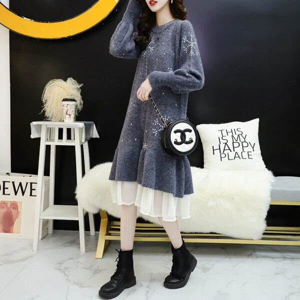 Fashion Mesh Knitted Dress Autumn And Winter Korean Version New Loose Thick Medium And Long Bottom Sweater Skirt Tide - Image 7