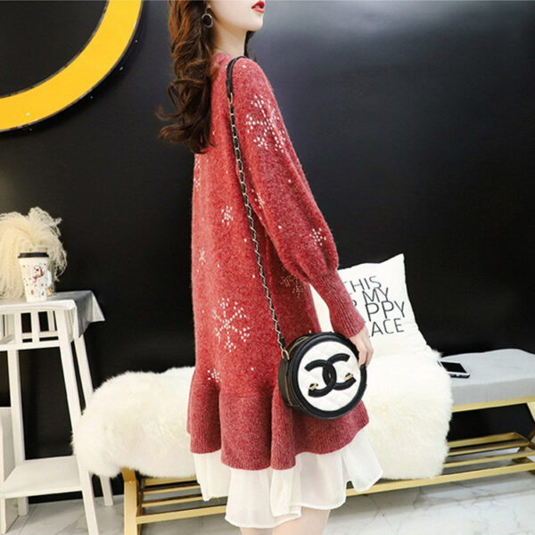 Fashion Mesh Knitted Dress Autumn And Winter Korean Version New Loose Thick Medium And Long Bottom Sweater Skirt Tide - Image 3