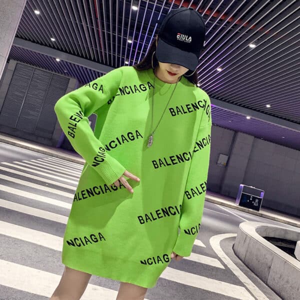 Avocado Green Sweater Women'S Clothing Retro Hong Kong Flavor Foreign Style Fashion Loose Large Version European Lazy Wind Wear Large Size Tide - Image 2
